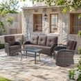 thumbnail image 3 of Bellefurn 5 Pieces Patio Furniture Sets with Outdoor Swivel Rocker Chairs Rattan 3-Seater Sofa and Coffee Table,Outdoor Conversation Set for Porch Deck Backyard Poolside, 3 of 11