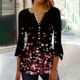 thumbnail image 2 of CFLVAEK Valentines Day Shirts for Women Cute Love Heart Print Pleated Blouse Tops Casual Button Up Shirts Flared 3/4 Sleeve T Shirts Pink XL, 2 of 6