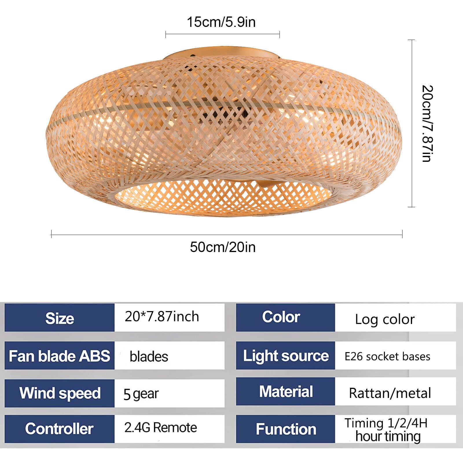 Miumaeov Wicker Rattan Ceiling Lamp Farmhouse Ceiling Fan Light Fixture Vintage Woven Rattan Caged Chandelier with Remote Control Low Profile 6 Speed for Bar Hotel Kitchen Island Bedroom