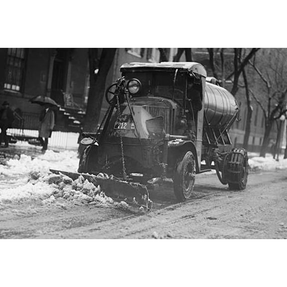 Tank Truck with Snow Plow Cleans the Streets-Fine art canvas print (20" x 30")
