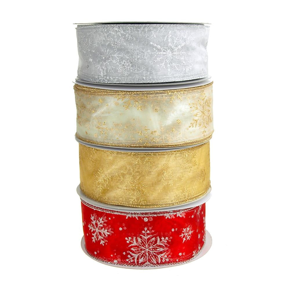 Glitter Snowflake Organza Wired Christmas Holiday Ribbon, 2-1/2-Inch, 50 Yards - Walmart.com 