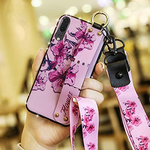 Case for Huawei P20 Pro, Rhinestone Painting Cloth Embossed Stylish Soft TPU Frame Glitter Thin Multicolor Soft Holder Stand Wrist Strap Full Protection Bumper, by IBAOLE -Purple Purple Huawei P20