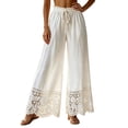 thumbnail image 2 of Mifsaly Wide Leg Palazzo Pants for Women High Waist Drawstring Casual Lounge Trousers Floral Lace Hem Flowy Beach Vacation Boho Bottoms White,M, 2 of 5