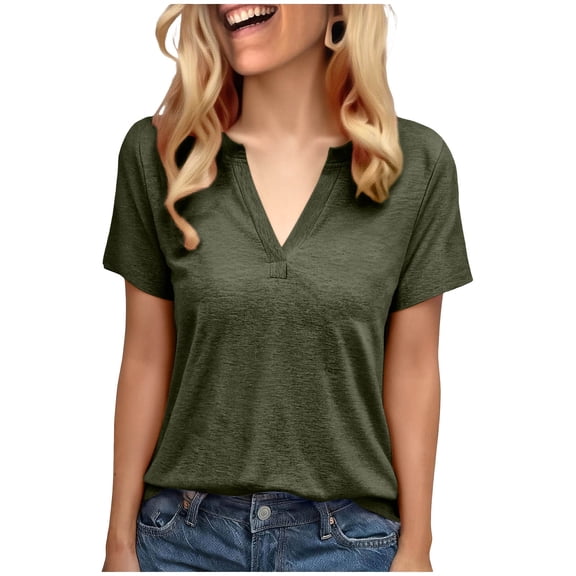 Ruimatai Women's V-Neck T-Shirt Casual Loose Fit Short Sleeve Top with Comfortable Polyester Fabric for Everyday Wear