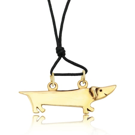 - Dachshund Dog Gold Brass Charm Necklace Pendant Jewelry With Cotton Cord