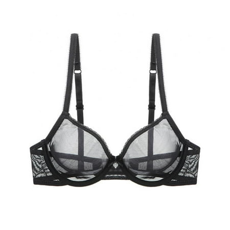 

Baywell Women s Sexy Lace Push Up Plus Size Bra Sheer Balconette Underwire Unlined Black 75B-95D