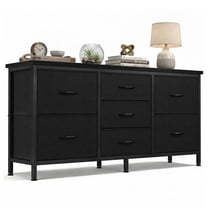 edx 7 Drawer Dresser for Bedroom, 47.2" Fabric Drawers with Wood Top Metal Frame, Wide Storage Organizer for Closet, Hallway & Living Room, Black