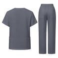 thumbnail image 3 of 2 Pcs Scrubs for Women Set Plus Size Stretchy Medical Uniformes Scrubs Set Solid V Neck Tops & Wide Leg Cargo Pants 2025 Gray XL, 3 of 3