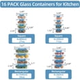 thumbnail image 2 of GFDYREE 16 Pack Glass Food Storage Containers with Lids Leakproof, Airtight Glass Meal Prep Containers For Lunch, On The Go, Leftover, Dishwasher Safe, 2 of 5
