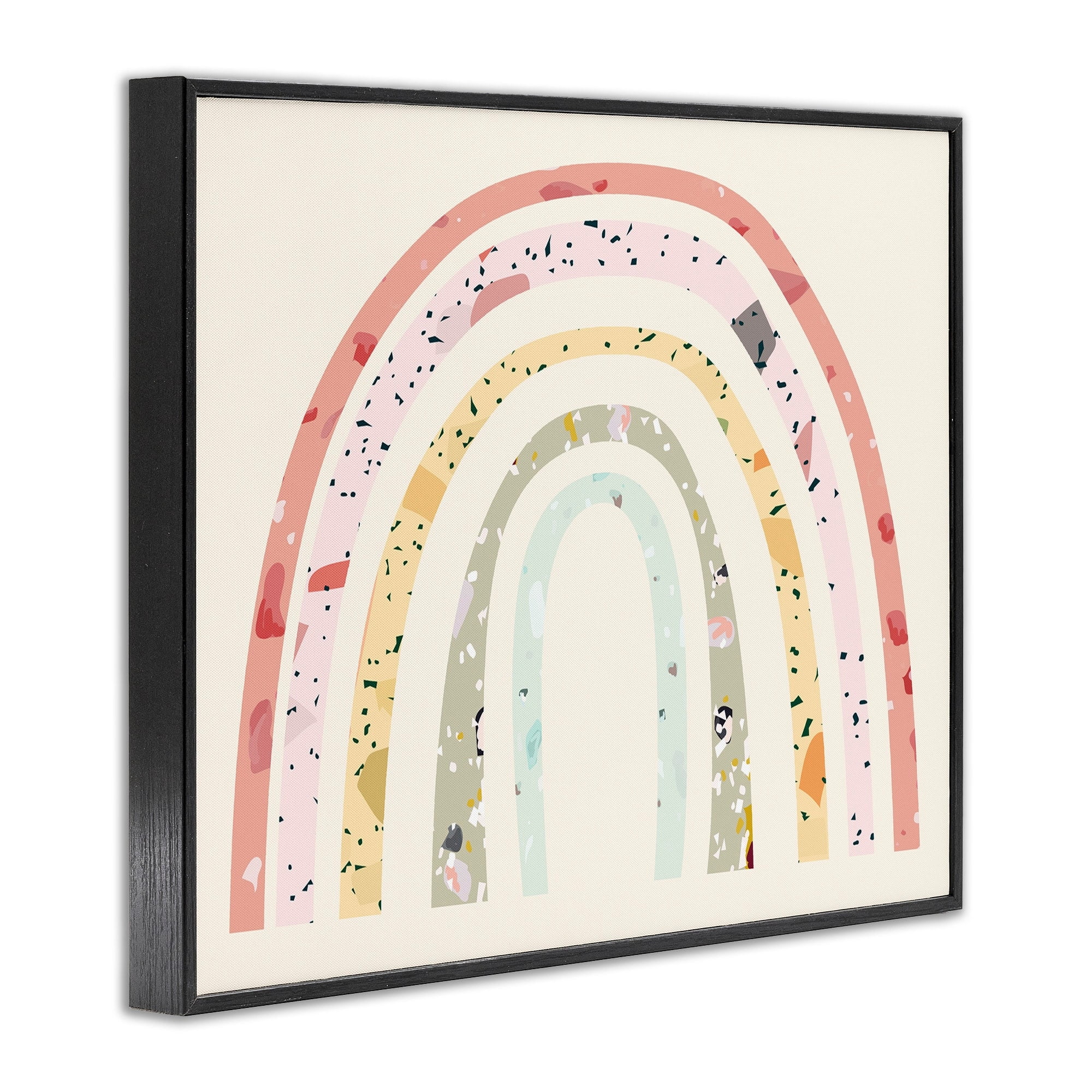 Stupell Industries Children's Abstract Pattern Striped Rainbow over Beige Graphic Art Black Framed Art Print Wall Art, 14x11, by Daphne Polselli