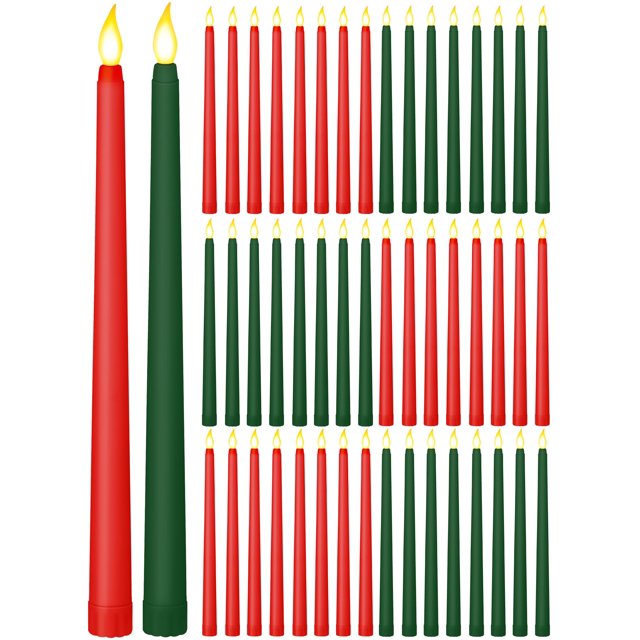 Candelabro LED cónico sin llama, 11 pulgadas, 48 piezas (rojo/verde)