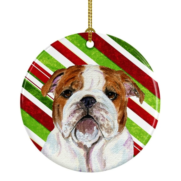 Bulldog English Candy Cane Holiday Christmas Ceramic Ornament SS4553