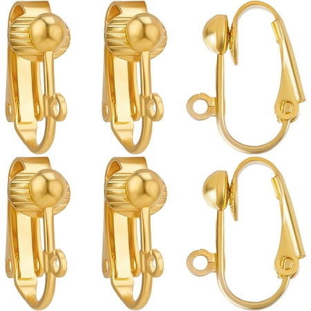 1 Box 36Pcs Clip Earring Connectors 18K Gold Plated Interchangeable Clip On Earring Findings Components with Open Loop Flat Back