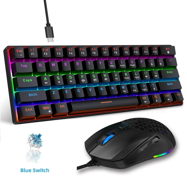 Combinación de Teclado y Mouse para Juegos, Juegos de Mouse con Teclado Mecánico para Juegos con Cable para Windows, PC, Computadora de Escritorio para Jugadores, Laptop, 61 Teclas RGB Retroiluminadas