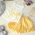 thumbnail image 2 of KPOPLK Toddler Baby Girl Clothes Summer Outfits Infant Sleeveless Ruffled Vest Top Shirts Cute Bow Short Sets 2Pcs for 9M-6Y(18-24 Months,Yellow), 2 of 4