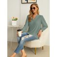 thumbnail image 5 of JWD Women's Casual V-neck Shirt Office Long Sleeve Bubble Cuff Four Seasons Top Dark Green Small, 5 of 6