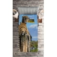 thumbnail image 2 of Ambesonne Wildlife Quilted Coverlet 2 Pcs, Leopard on a Tree, Twin Size, Tan Blue, 2 of 2
