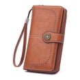 thumbnail image 1 of Women Wallet Vintage Style PU Purse Female Hollow Bifold Wallets Solid Color Card Holder Coins Money Phone Soft Bag Brown, 1 of 10