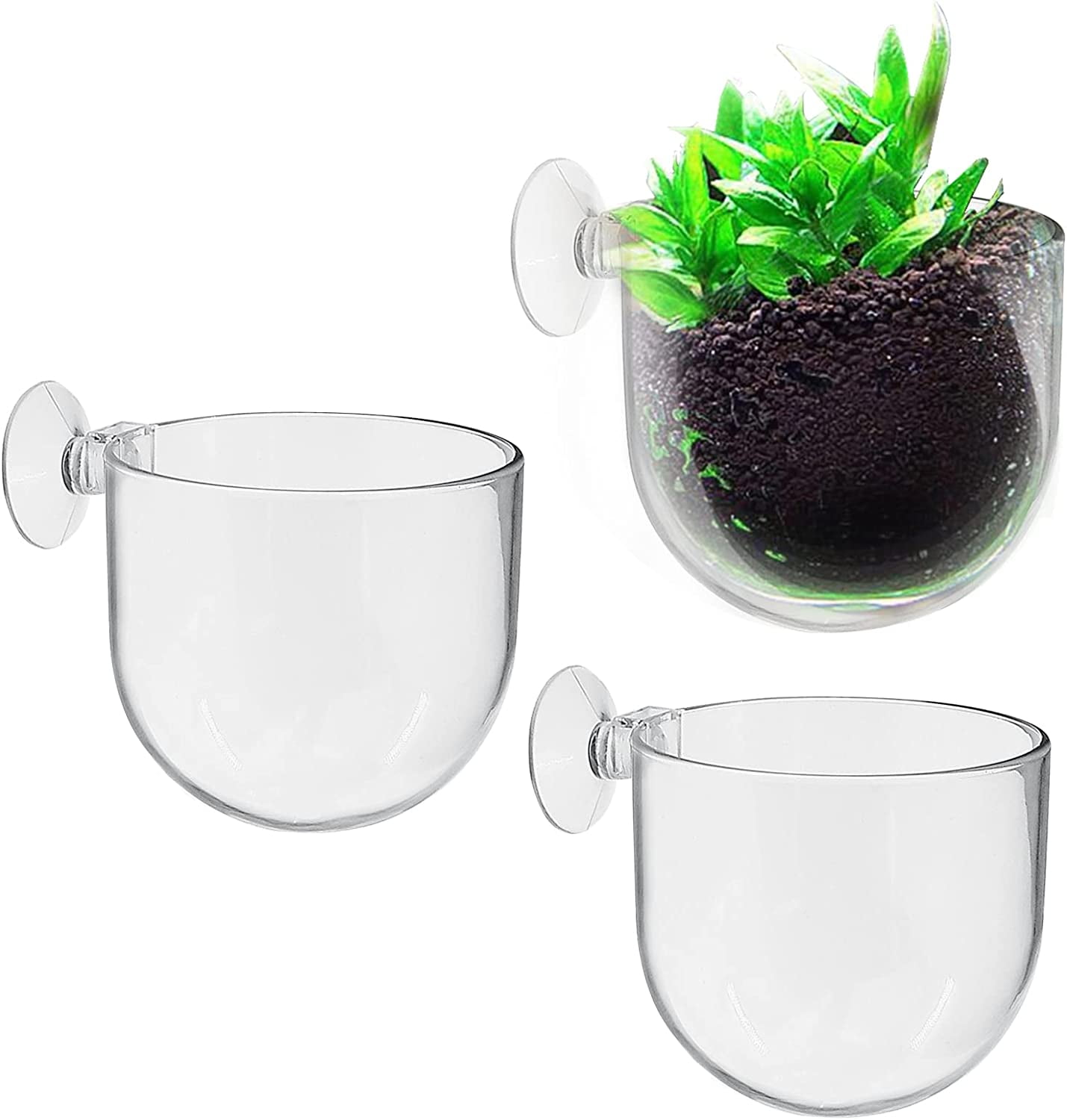 3 Pcs Plastic Aquatic Plant Pots, Aquarium Plant Pots with Suction Cups