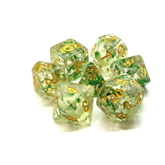 Old School Dice & Accessories Poly Set Metallic Green w/Gold (7) New