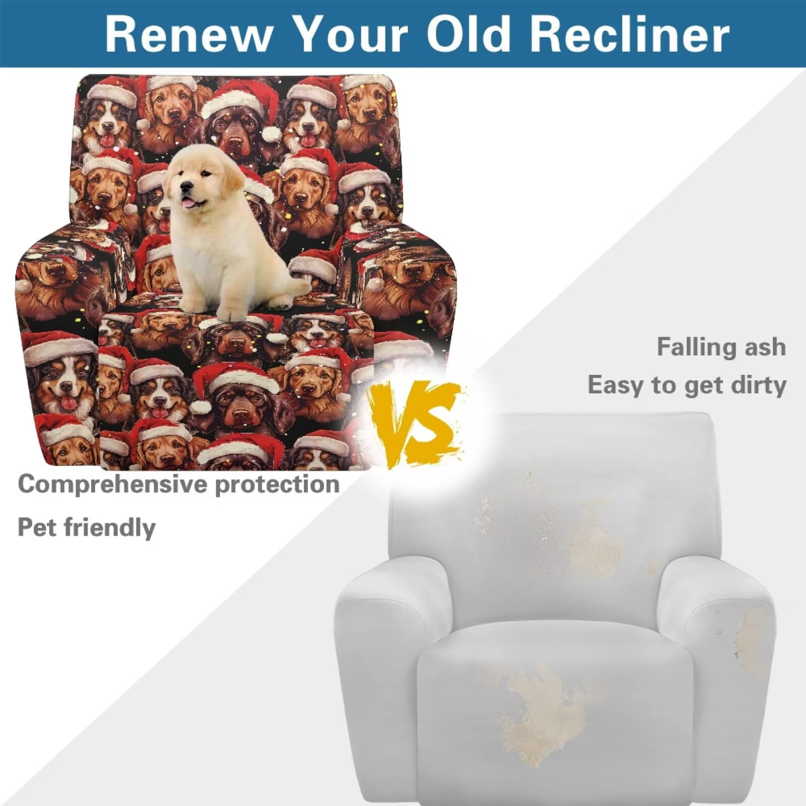 Yuyamidu Christmas Reclining Chair Covers 4 Pieces Dachshund Recliner Sofa Slipcovers with Pocket Breathable Lazyboy Cover for Recliner Chair Gift for Housewarming