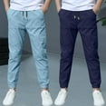 thumbnail image 2 of Fesfesfes 2PCS Boys' Solid Color Two-Piece Loose Casual Pants Set Sweatpants for Everyday Wear Comfortable Outerwear(Blue#1,11 Years), 2 of 9