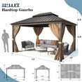 thumbnail image 2 of Erommy Outdoor Pro Series Galvanized Steel Hardtop Patio Gazebo Pergola w/Aluminum Frame, Prime Curtains and nettings include Double Roof 12' x 14', 2 of 5