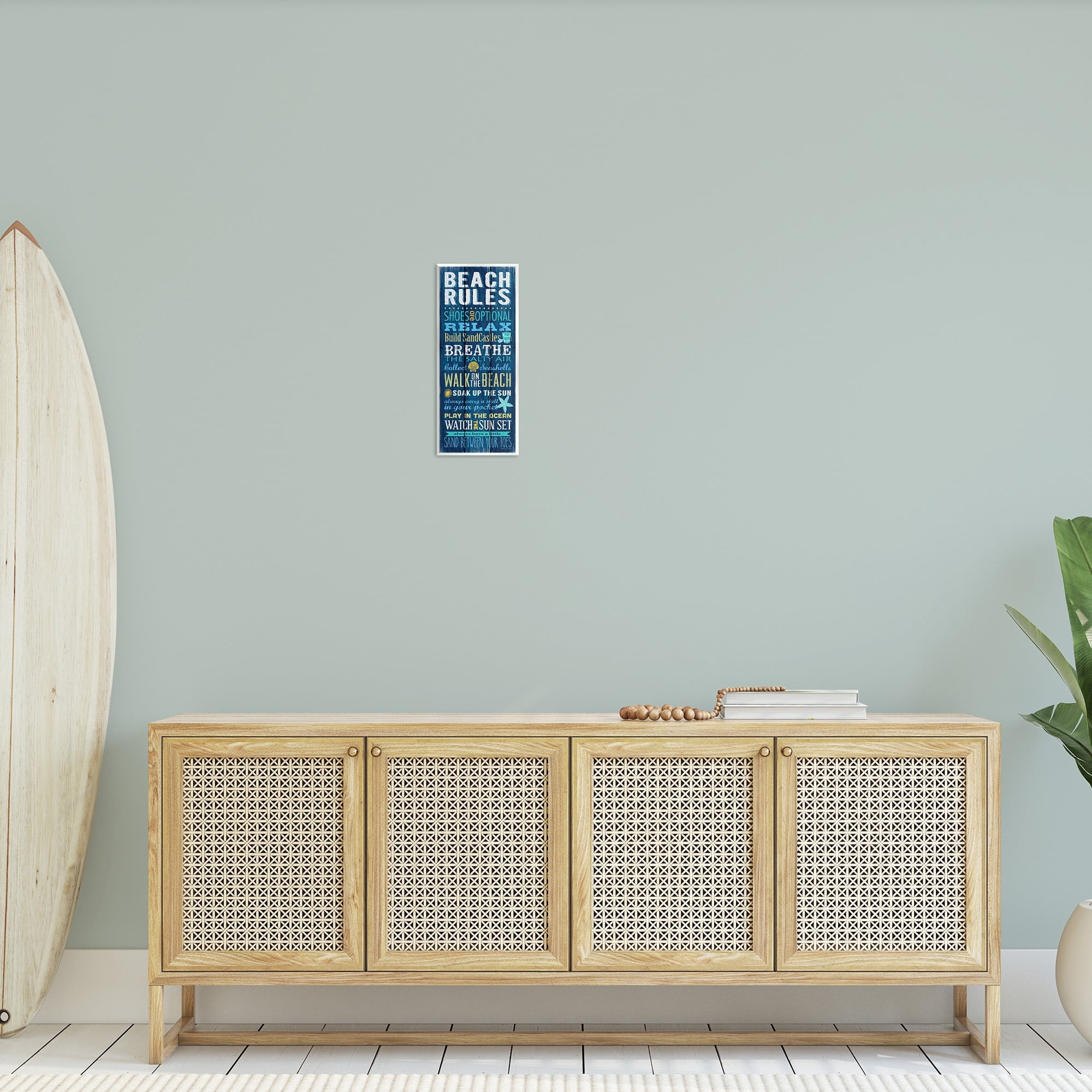 Stupell Industries Beach Rules Sign Blue Planked Pattern Motivational Phrases, 7 x 17, Design by Stephanie Workman Marrott