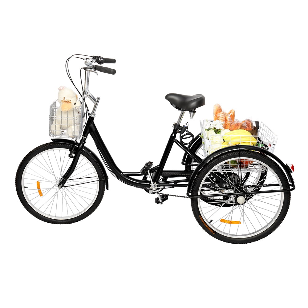 Adult Tricycle 24'' 7 Speed 3 Wheel White Trike​ Shopping Bike Riding W/ Basket 