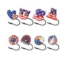 Darzheoy 8Pcs 4th of July Straw Cover Cap for Cup Tumbler, 10mm Reusable Cute Drinking Straw Topper Accessories, Portable Protector Plugs Decorations Gifts for Party Favors