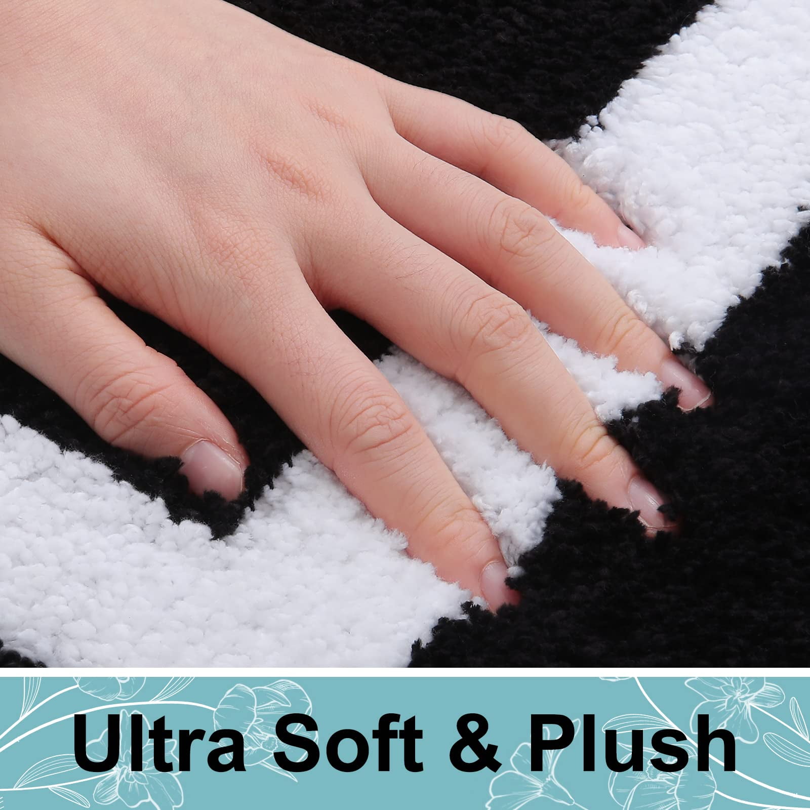 Smiry Luxury Microfiber Bathroom Rug Mat 20"x30" Soft Absorbent Bath Rug Non-Slip Plush Shaggy Bath Carpet,Black