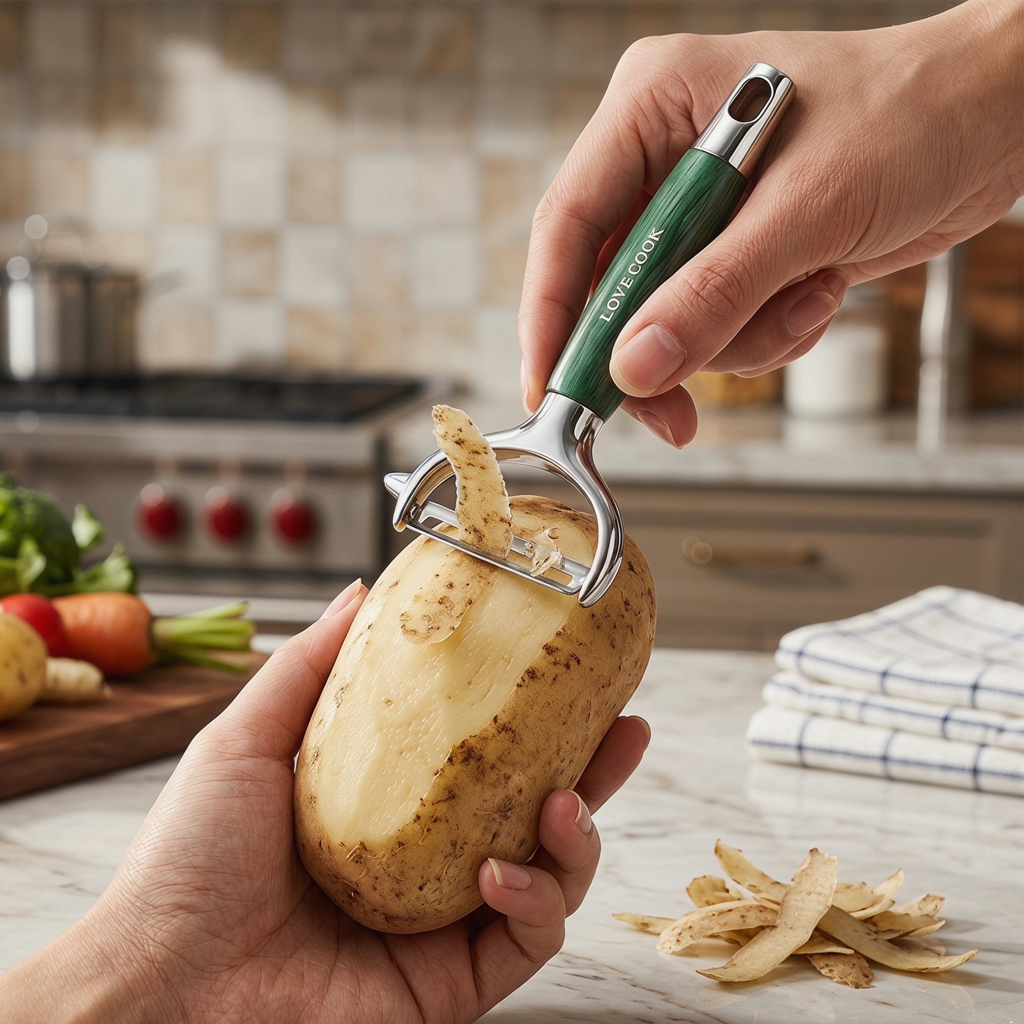 Unique Bargains Stainless Steel Ergonomic Peeler with Hang Handle Gold-2 6.6" x 2.8"