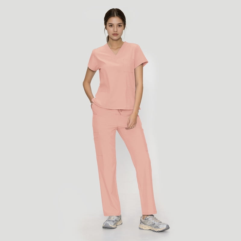 COZY SCRUBS Scrubs for Women Set Medical Uniform - V-Neck Top & Straight Leg Pants with 9 Pockets Unisex Workwear COZY SCRUBS Pink S