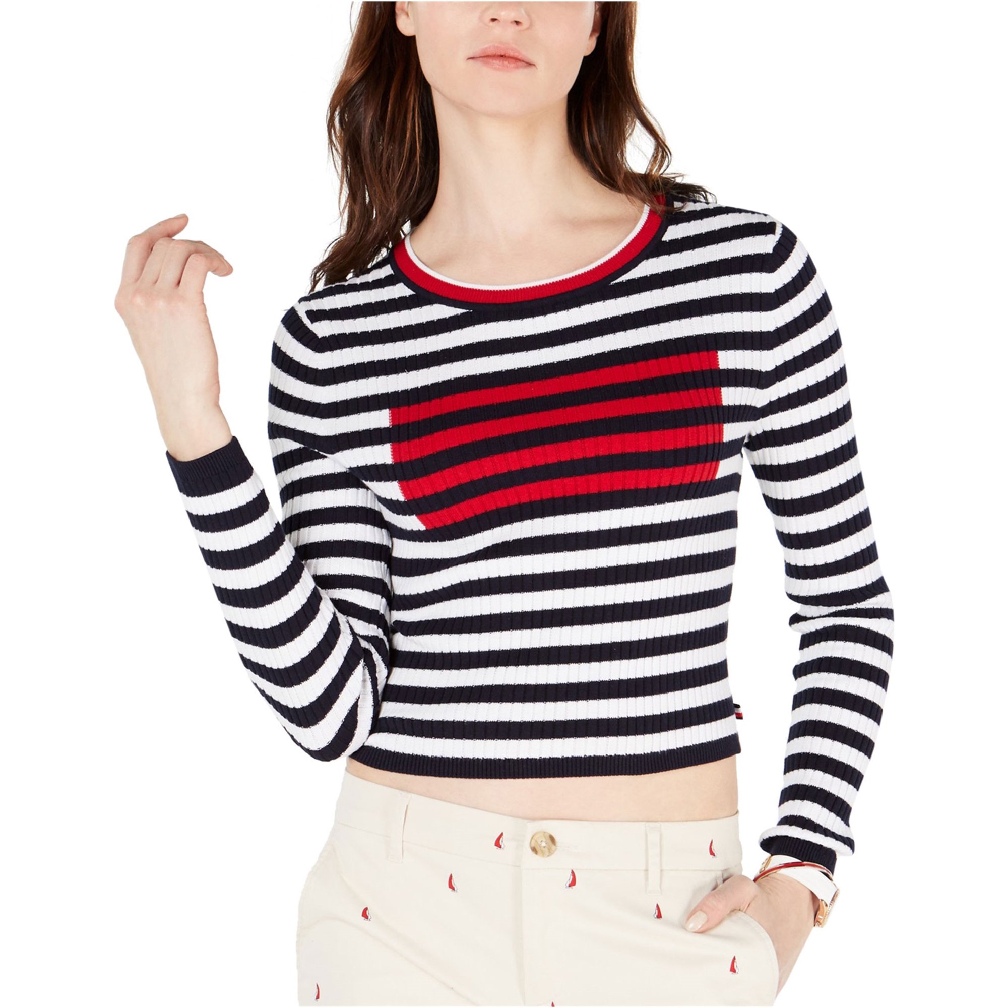 Tommy Hilfiger Womens Ribbed Flag Pullover Sweater, Blue, Large -  Walmart.com