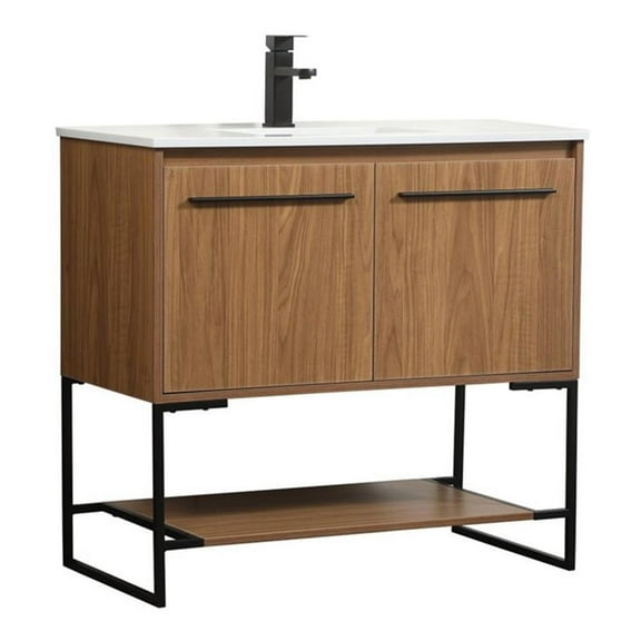 36 inch single bathroom vanity in walnut brown