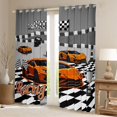 thumbnail image 2 of Manfei Cartoon Racing Cars Blackout Curtains,Checkered Flag Curtains Pack of 2 (42x84 Each),Orange, 2 of 7