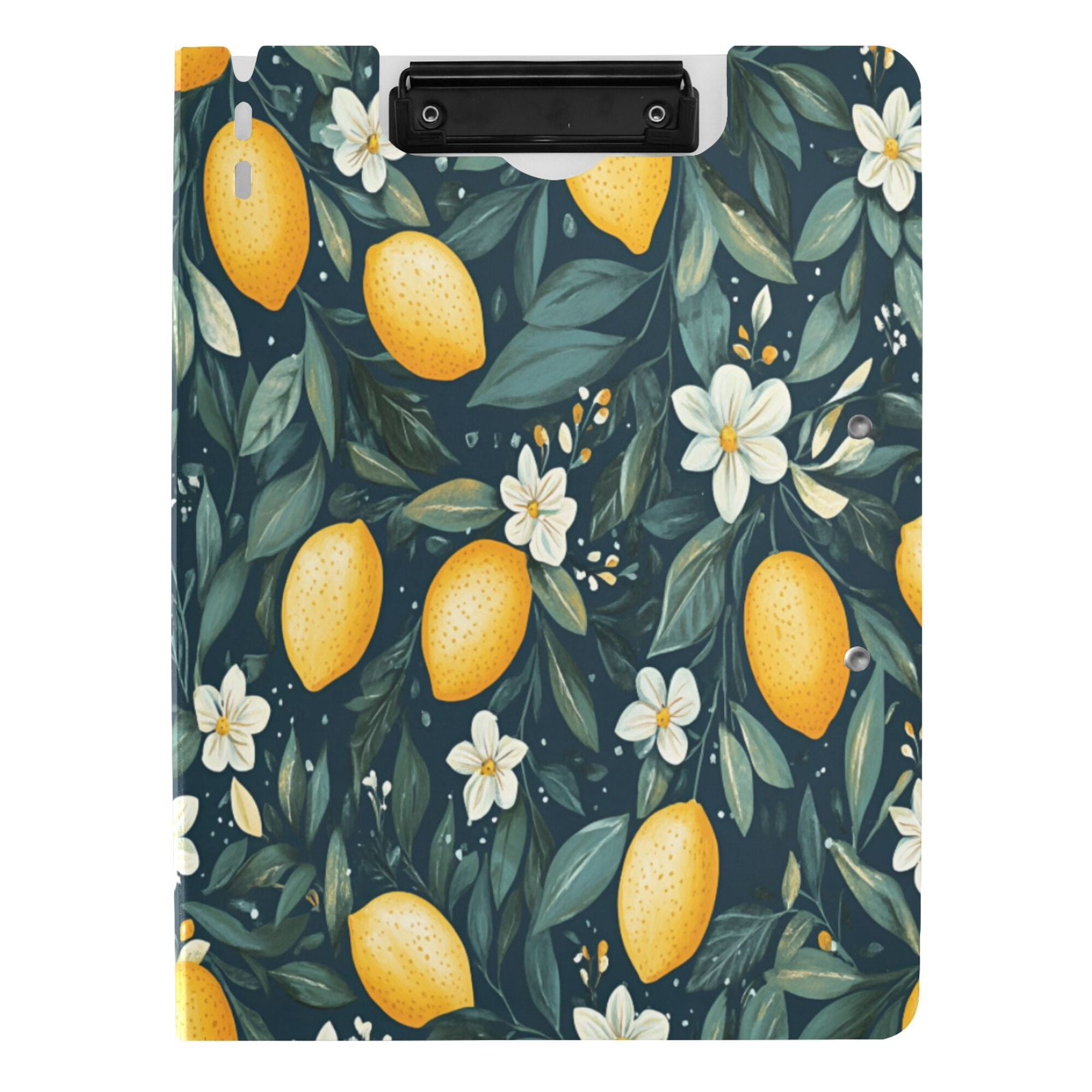 FORMRS A4 Clipboard Folder with Pen Holder Horizontal Foldable School Office Binder, Blue Floral Lemons