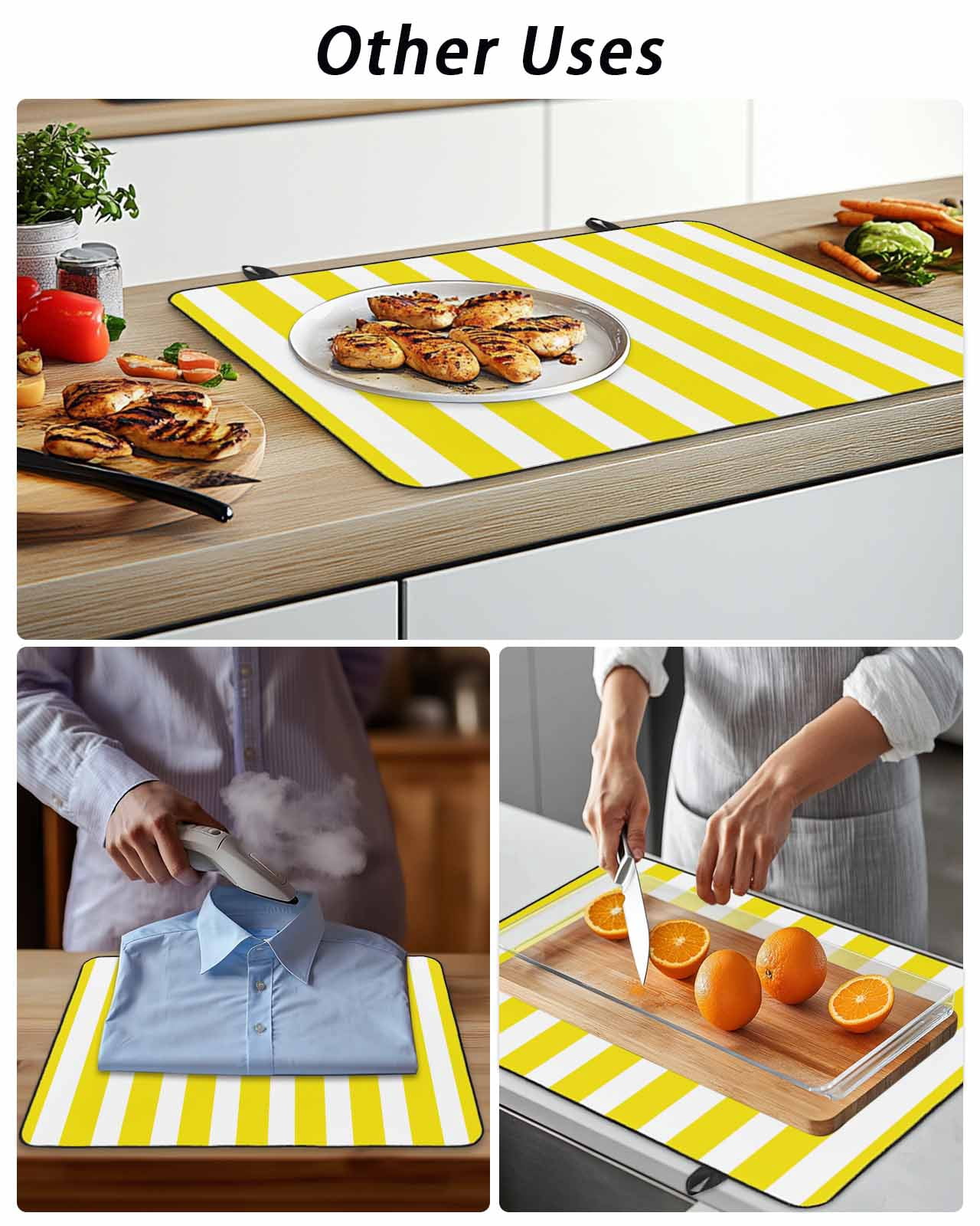 Stove Top Covers for Electric Stove, Yellow Striped Glass Stovetop Cover Protector, Modern Farmhouse Yellow White Stripes Induction Cooktop Protector Oven Mat for Kitchen Countertop 24"x21"