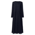 thumbnail image 4 of BiZtdJrK Sweatshirt Maxi Dress for Women Lace Trim Long Sleeve Crewneck Sweatshirts Ankle Flowy Loose Vacation Dresses with Pocket Navy S, 4 of 6