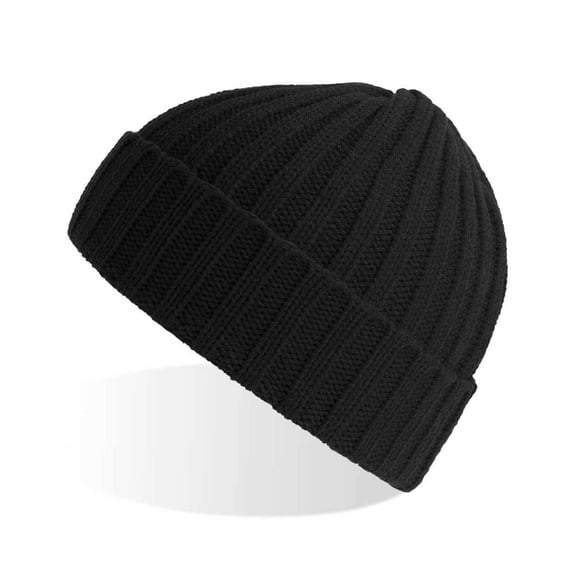 Sustainable Cable Knit, Winter Skull Beanies for Men & Women, Unisex Daily Cuffed Plain Knit Hat, Black, 1 Piece