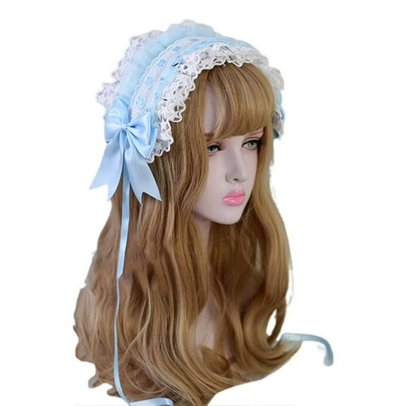 Lolita Ruffled Headband Sweet Star Embroidery Lace Ribbon Bow Hairband with Hairpins Anime Maid Cosplay Headdress