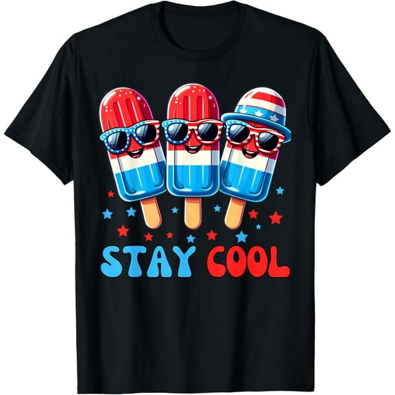 Stay Cool 4th July Popsicle Shirt Boys Men USA Flag American T-Shirt Tee