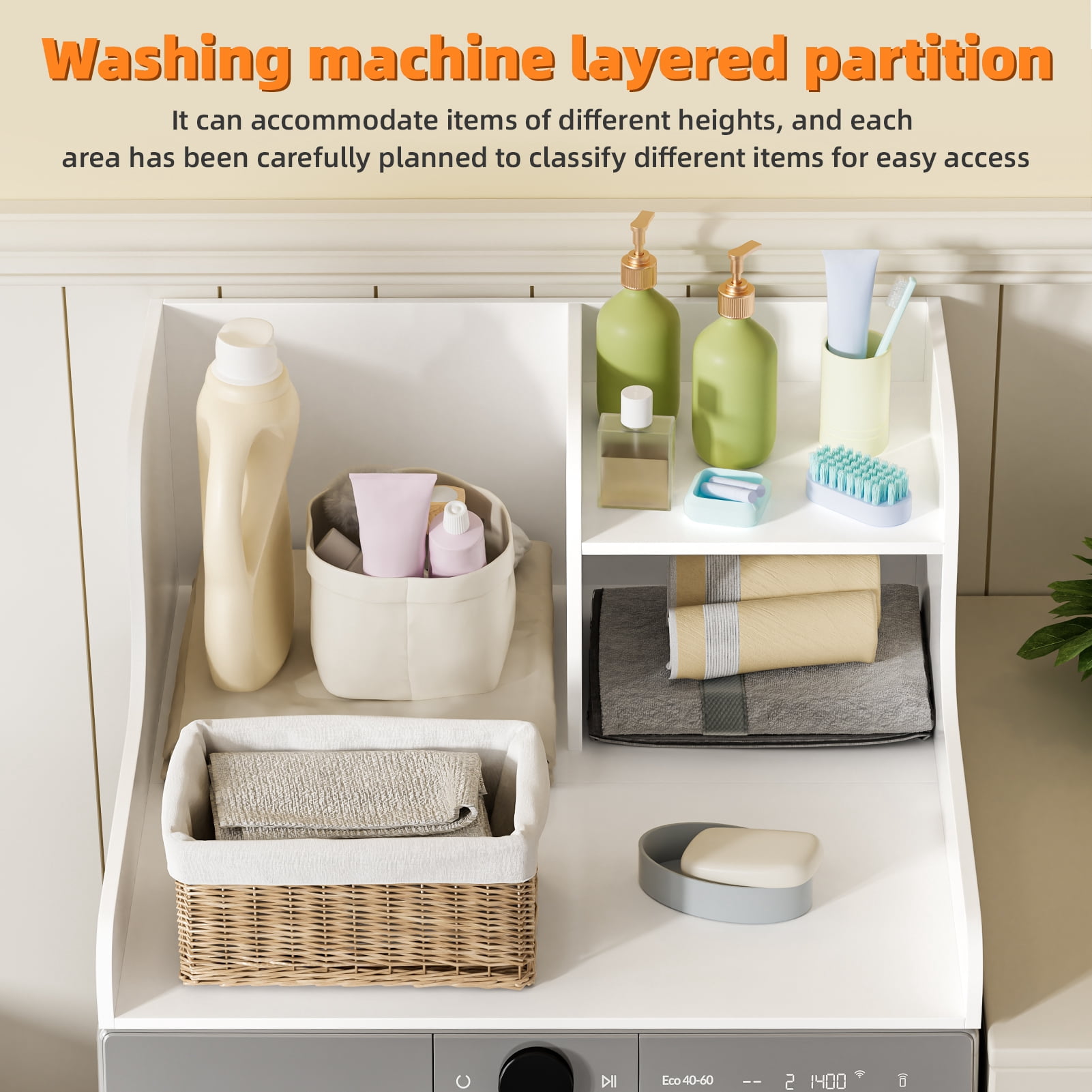 27.5" Washer Dryer Countertop with Storage Shelf，Side Safety Edge for Laundry Room Organization (with 3.0M Silicone Strip) Black