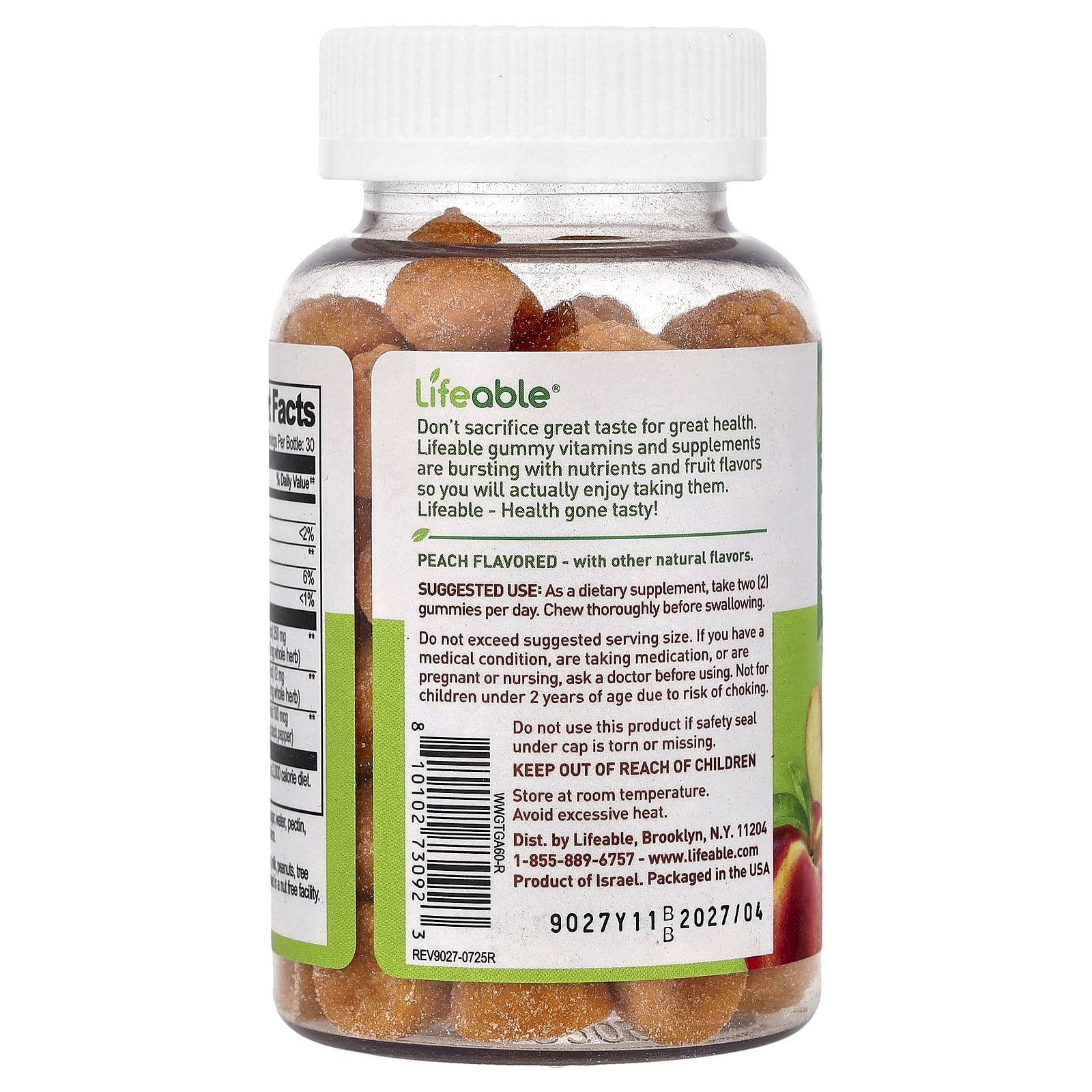 Lifeable Turmeric Curcumin Gummies, Peach, 60 Gummies