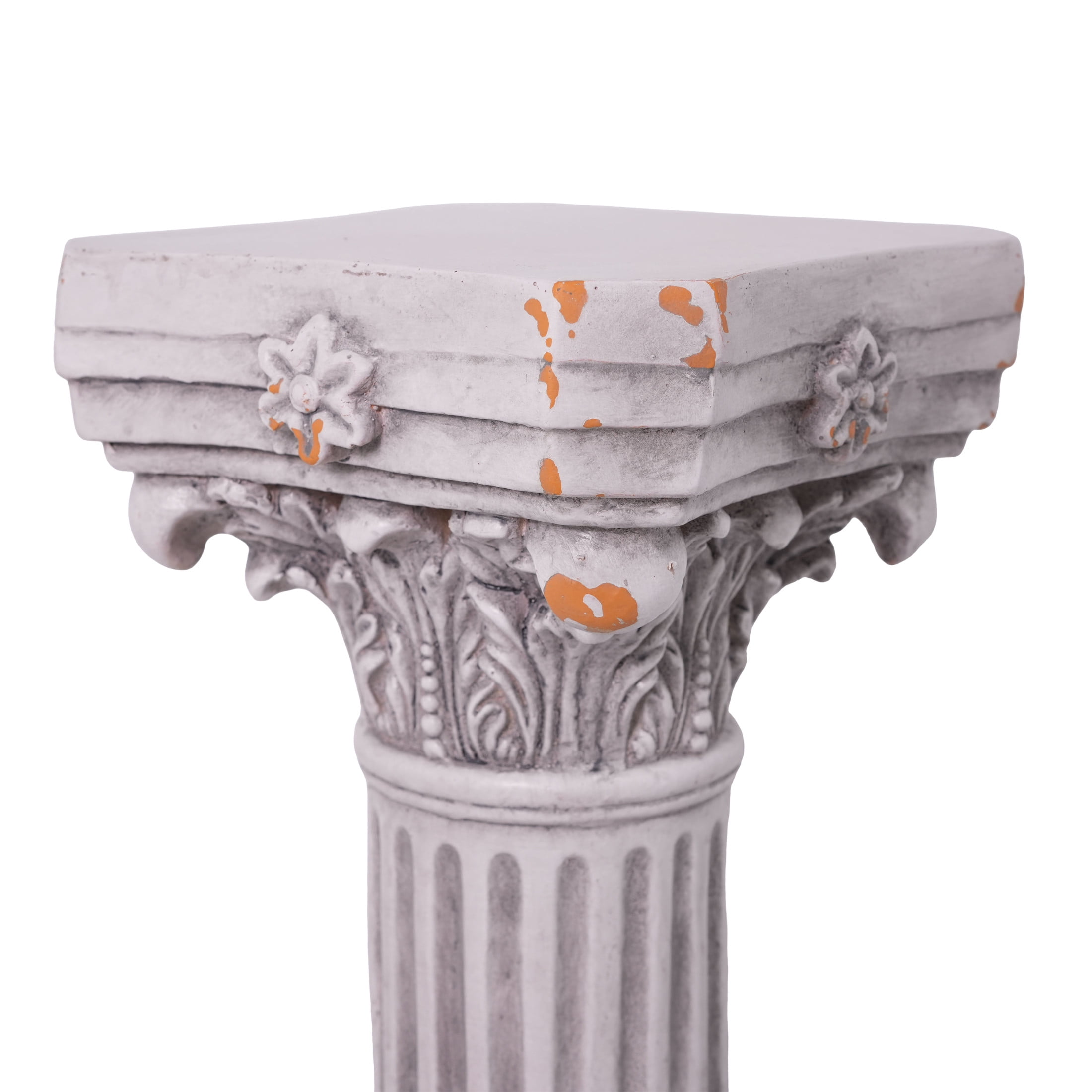 Christopher Knight Home 16.7" Corinthian Pedestal Plant Stand, MGO Indoor Outdoor Side Table, Antique White