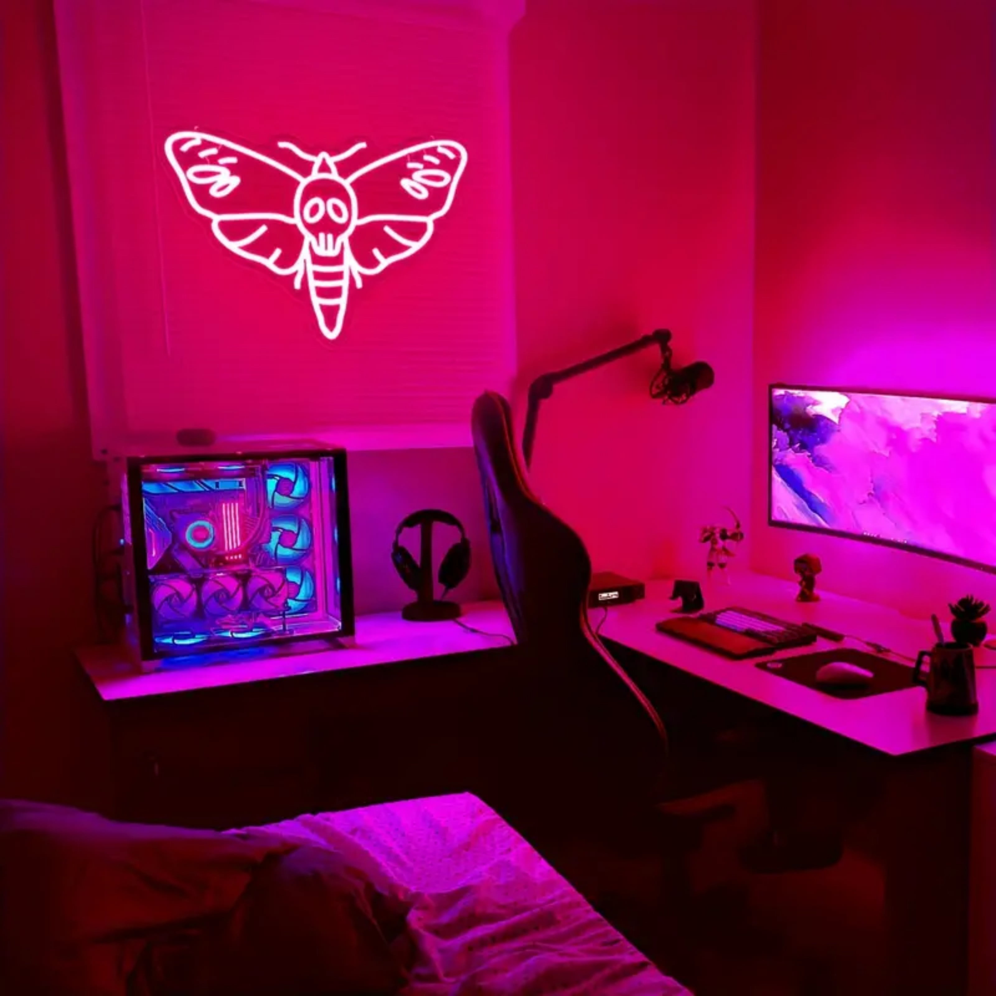 UPONRAY Death Moth Neon Signs, 16.9"*11.1" Dimmable & USB-Powered LED Neon Light, Stylish Wall Decor for Halloween Party, Home, Bar, Shop, Haunted House