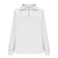thumbnail image 5 of Enjoytime Women's Sweatshirt Solid Color Lapel Half Zip Pullover Sweatshirts Casual Loose Long Sleeve Tops 2025 Fall Winter Fashion Clothing White XL, 5 of 6