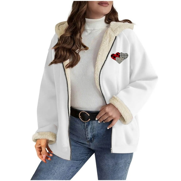 Riecok Winter Jackets for Women Long Sleeve Hooded Jackets Zip Up Fuzzy Coats with Pockets Casual Stylish Outerwear
