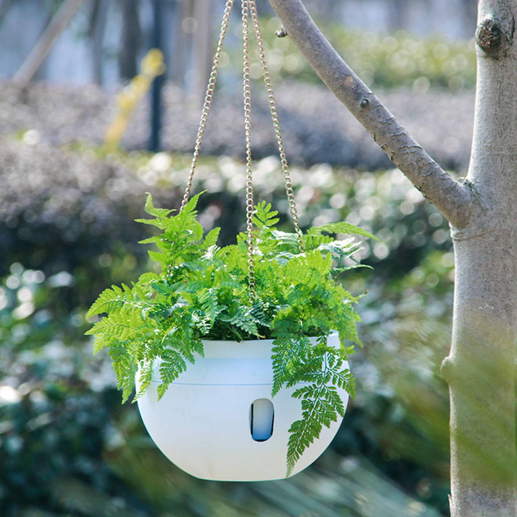 4Pcs Plastic Hanging Planter Self Watering Basket with Hooks, Hanging Flower Pot with Detachable Base White