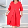 thumbnail image 2 of Women's Long Sleeve Pleated Backless Spring Summer Tea Length A Line Dress Round Neck Hollow Button Fall Dress Tiered Ruffle Casual Chiffon Fashion Workout Clearance Red M, 2 of 6